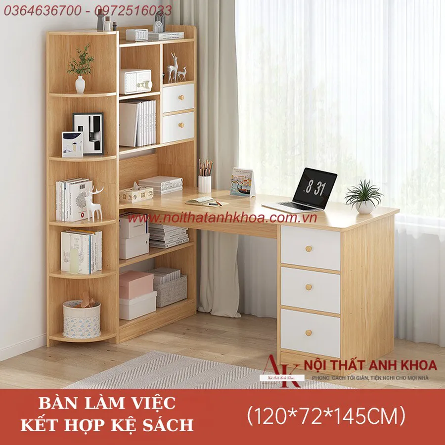Bàn Làm Việc Kết Hợp Kệ Sách Gỗ MDF Giá Rẻ Đa Dạng Mẫu Mã