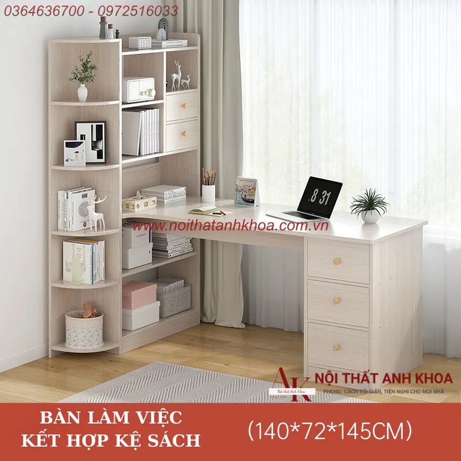 Bàn Làm Việc Kết Hợp Kệ Sách Gỗ MDF Giá Rẻ Đa Dạng Mẫu Mã