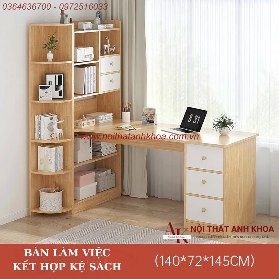 Bàn Làm Việc Kết Hợp Kệ Sách Gỗ MDF Giá Rẻ Đa Dạng Mẫu Mã