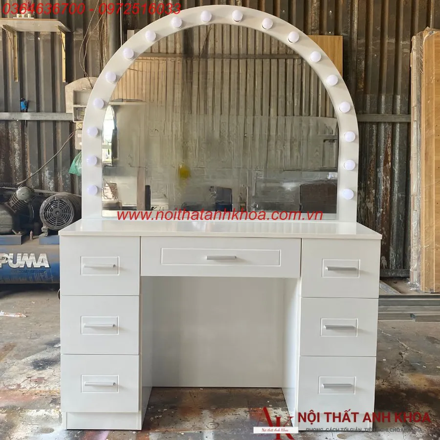 Bàn Phấn Trang Điểm Màu Trắng Gỗ MDF Có Led Đẹp Sang Trọng