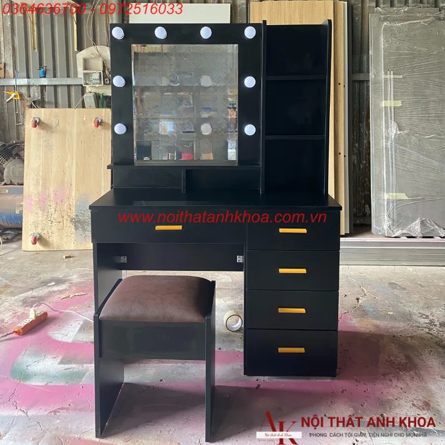 Bàn Trang Điểm Đẹp Gỗ Công Nghiệp MDF Màu Đen Có Led Giá Tốt