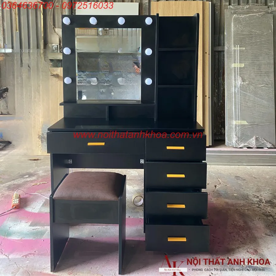 Bàn Trang Điểm Đẹp Gỗ Công Nghiệp MDF Màu Đen Có Led Giá Tốt