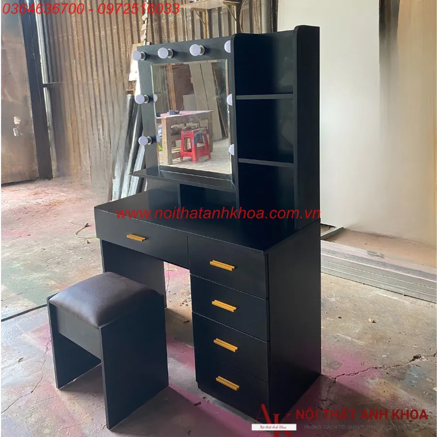 Bàn Trang Điểm Đẹp Gỗ Công Nghiệp MDF Màu Đen Có Led Giá Tốt