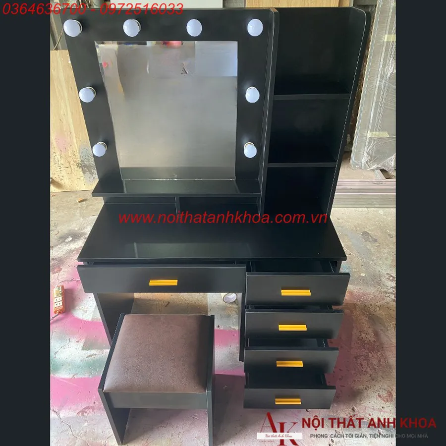 Bàn Trang Điểm Đẹp Gỗ Công Nghiệp MDF Màu Đen Có Led Giá Tốt