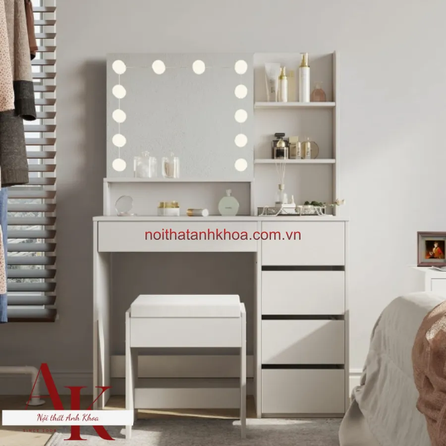 Bàn Trang Điểm Gỗ Công Nghiệp Phủ Melamine Cao Cấp Màu Trắng Sang Trọng