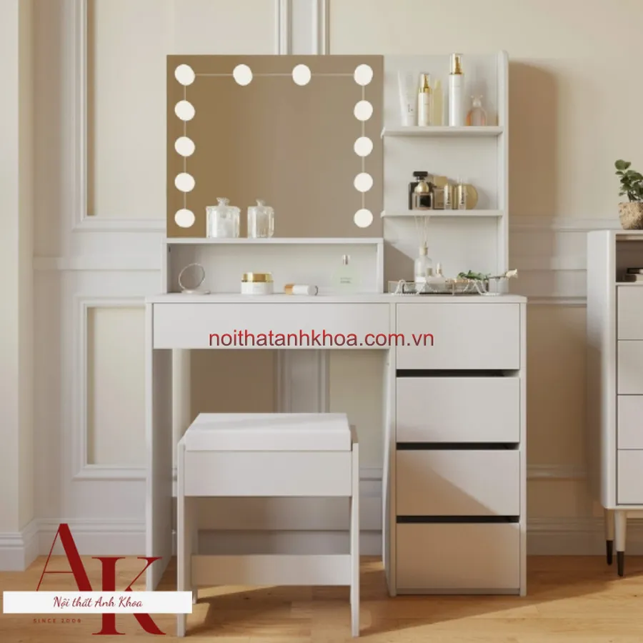 Bàn Trang Điểm Gỗ Công Nghiệp Phủ Melamine Cao Cấp Màu Trắng Sang Trọng