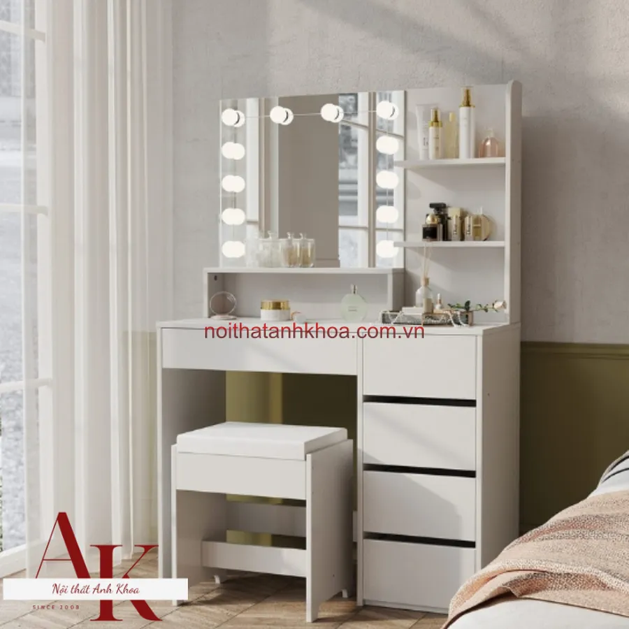 Bàn Trang Điểm Gỗ Công Nghiệp Phủ Melamine Cao Cấp Màu Trắng Sang Trọng