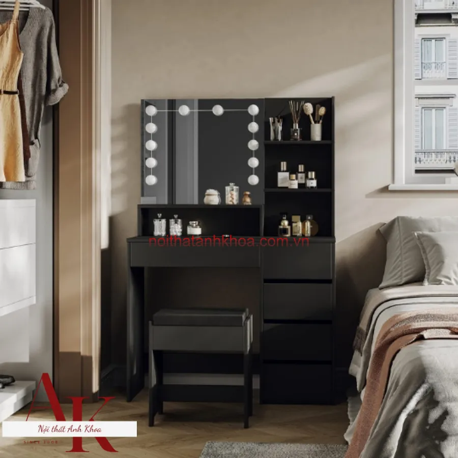 Bàn Trang Điểm Gỗ Công Nghiệp Phủ Melamine Chất Lượng Cao Màu Đen Hiện Đại