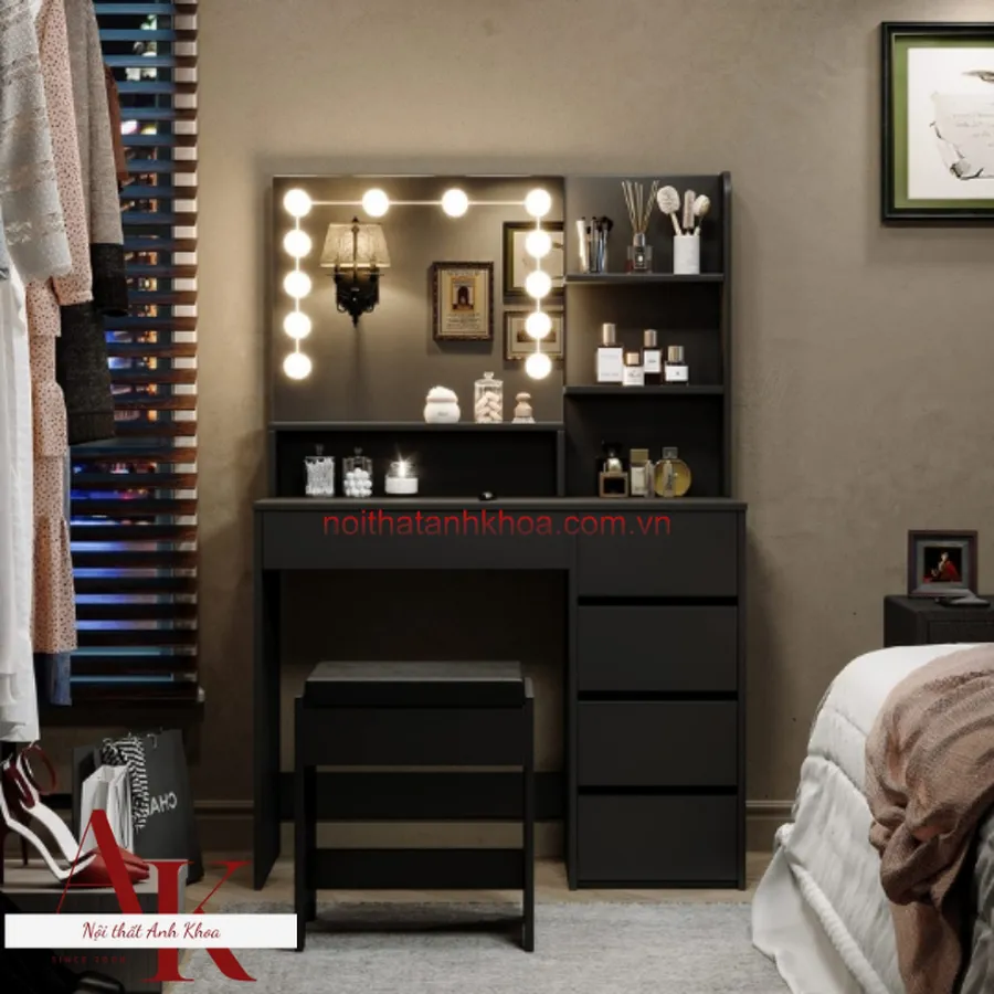 Bàn Trang Điểm Gỗ Công Nghiệp Phủ Melamine Chất Lượng Cao Màu Đen Hiện Đại