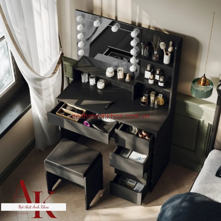 Bàn Trang Điểm Gỗ Công Nghiệp Phủ Melamine Chất Lượng Cao Màu Đen Hiện Đại