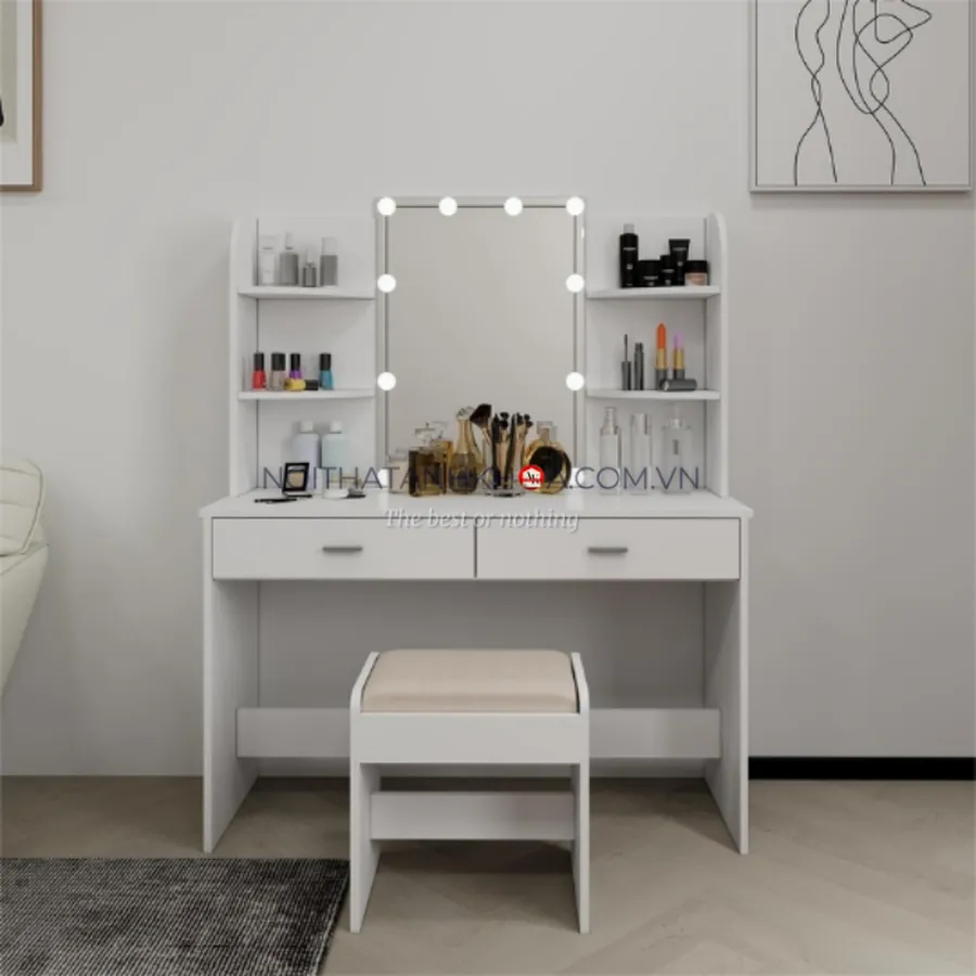 Bàn Trang Điểm Gỗ Công Nghiệp Phủ Melamine Cao Cấp Màu Trắng Hiện Đại