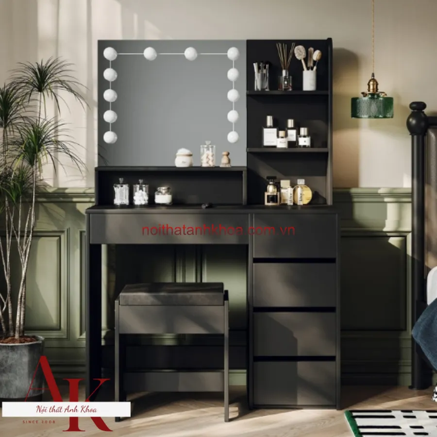 Bàn Trang Điểm Gỗ Công Nghiệp Phủ Melamine Chất Lượng Cao Màu Đen Hiện Đại
