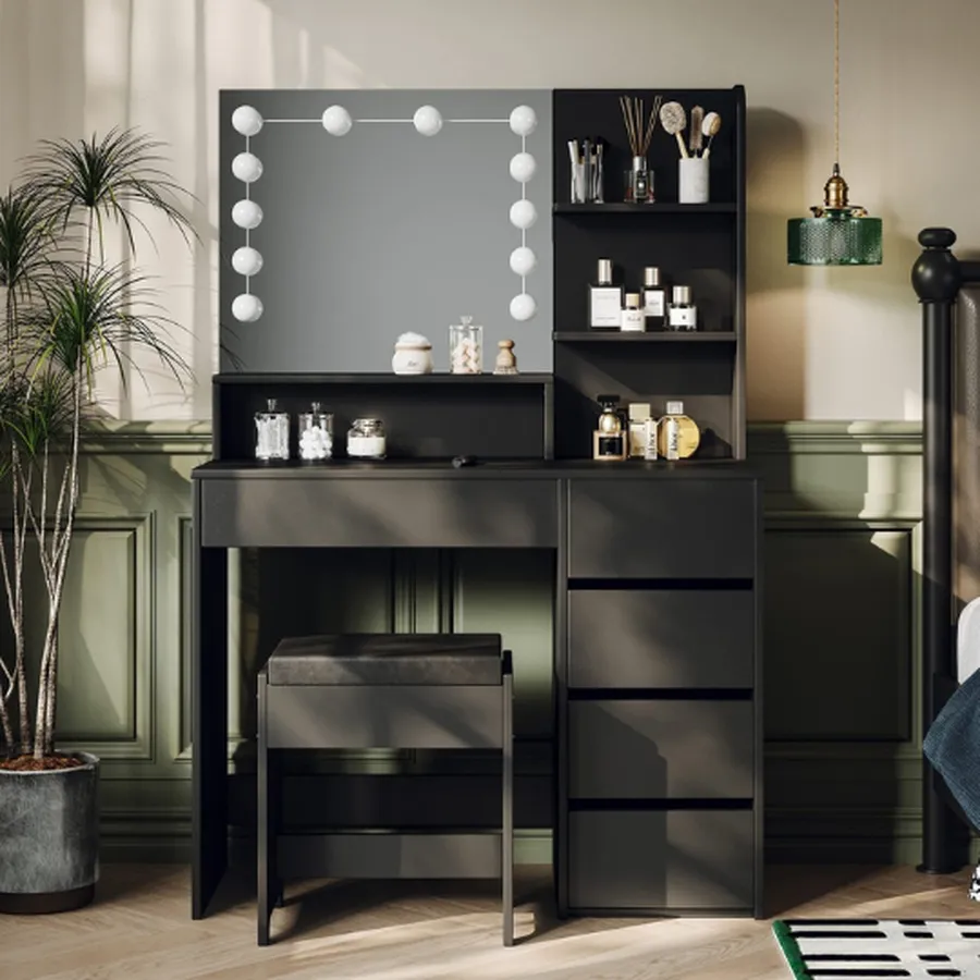 Bàn Trang Điểm Gỗ Công Nghiệp Phủ Melamine Chất Lượng Cao Màu Đen Hiện Đại