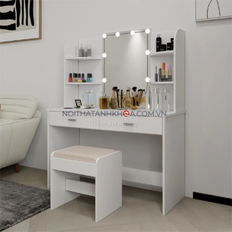 Bàn Trang Điểm Gỗ Công Nghiệp Phủ Melamine Cao Cấp Màu Trắng Hiện Đại