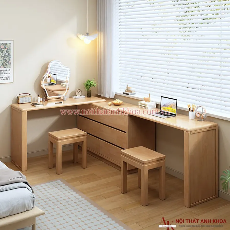 Bàn Trang Điểm Gỗ Công Nghiệp Kết Hợp Đựng Đồ Màu Vân Gỗ
