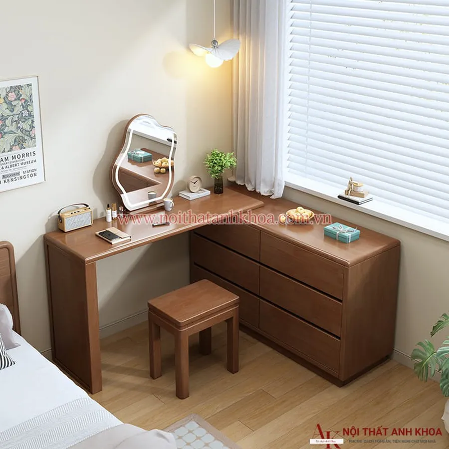 Bàn Trang Điểm Gỗ Công Nghiệp Kết Hợp Đựng Đồ Màu Vân Gỗ