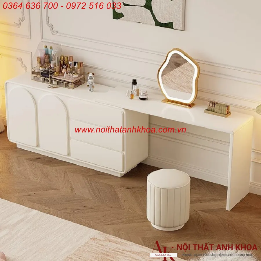 Bàn Trang Điểm Gỗ Công Nghiệp Màu Trắng Có Led Giá Tốt