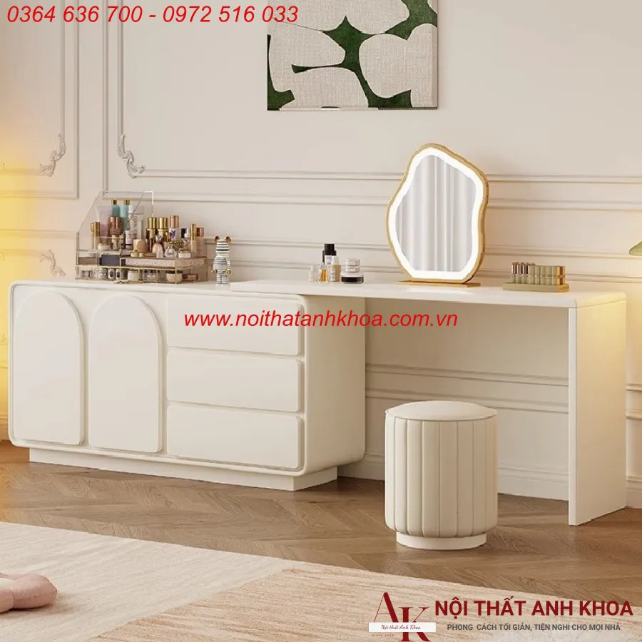 Bàn Trang Điểm Gỗ Công Nghiệp Màu Trắng Có Led Giá Tốt