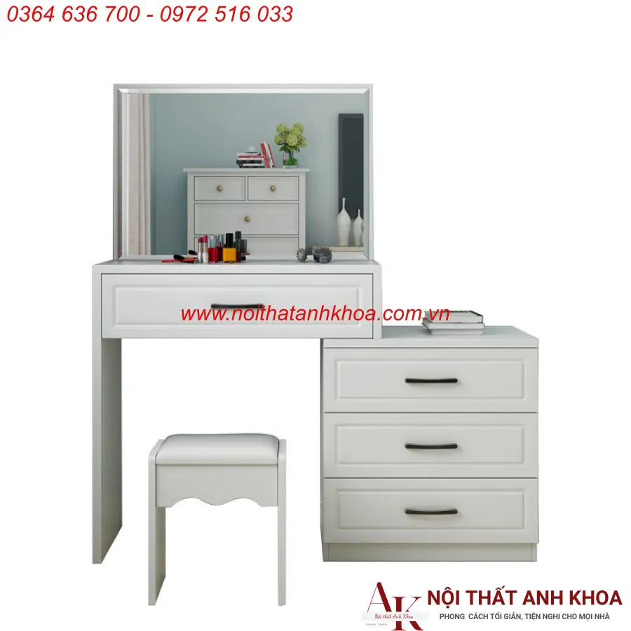 Bàn Trang Điểm Gỗ Công Nghiệp Màu Trắng Thiết Kế Phong Cách Cổ Điển