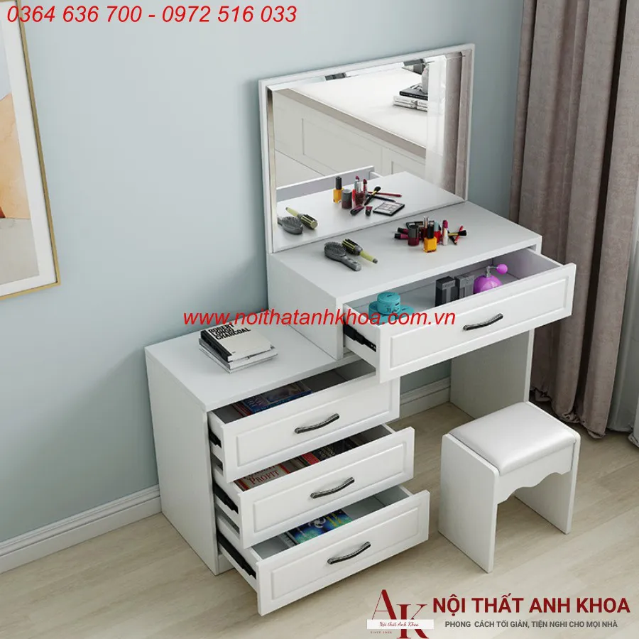 Bàn Trang Điểm Gỗ Công Nghiệp Màu Trắng Thiết Kế Phong Cách Cổ Điển