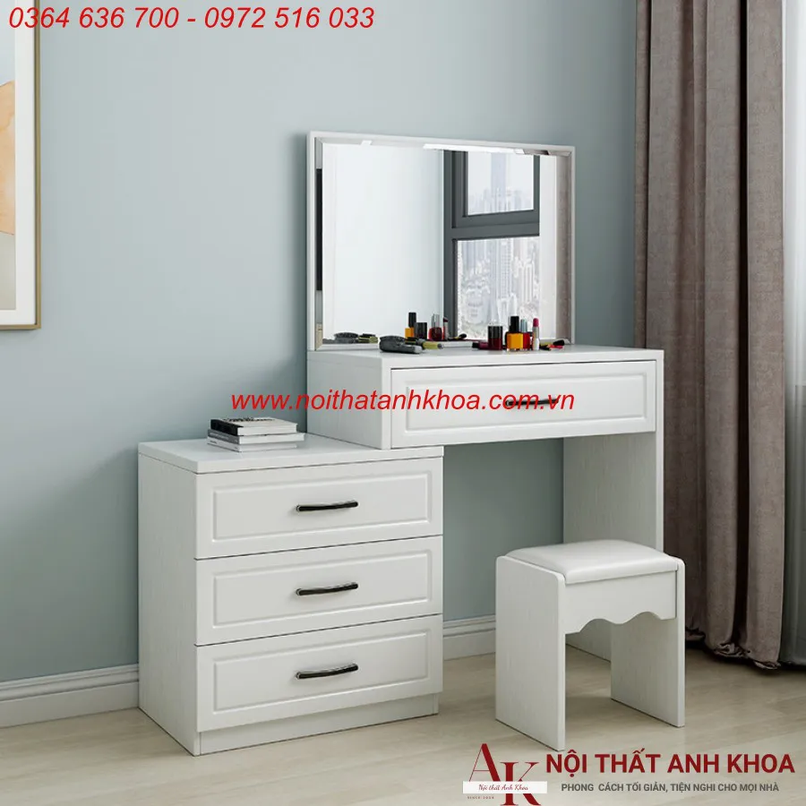 Bàn Trang Điểm Gỗ Công Nghiệp Màu Trắng Thiết Kế Phong Cách Cổ Điển