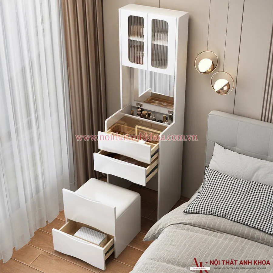 Bàn Trang Điểm Gỗ Công Nghiệp Thông Minh Màu Trắng Đẹp