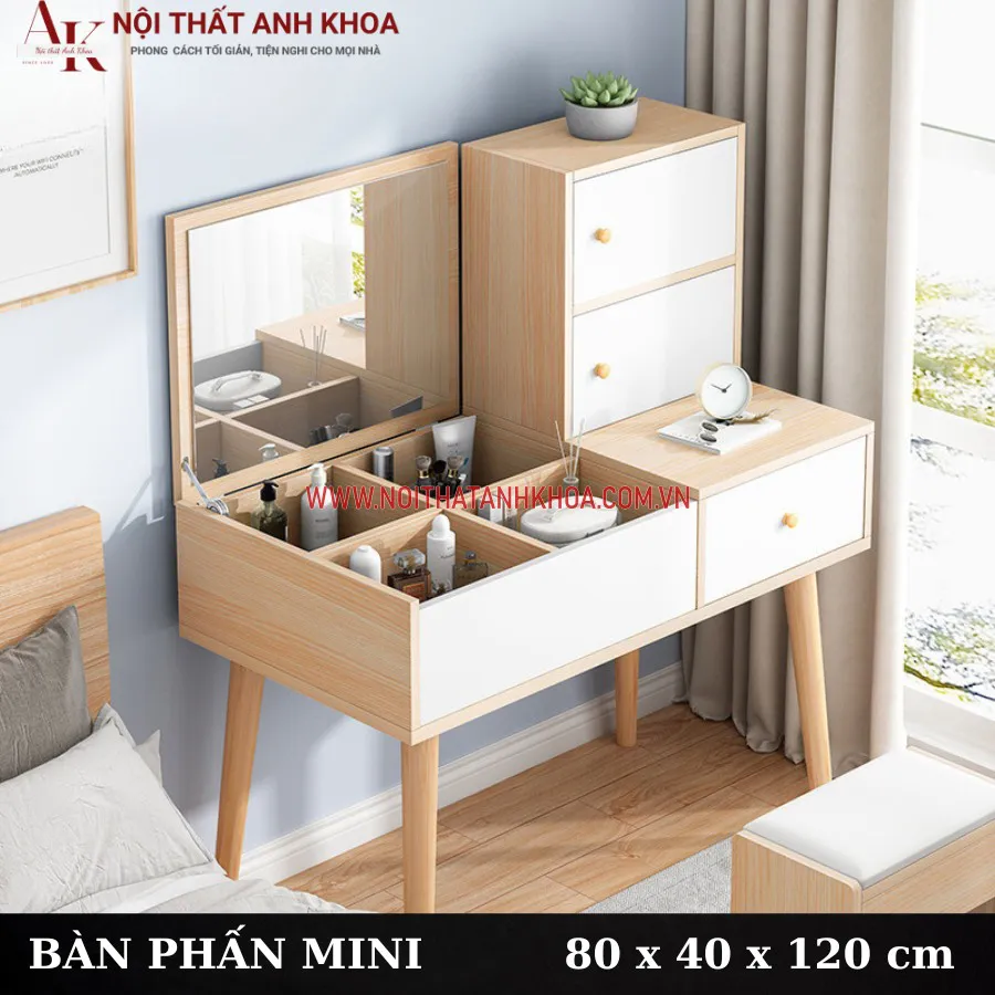 Bàn Trang Điểm Gỗ Ép Có Ghế Màu Vàng Phối Trắng Đẹp Hiện Đại