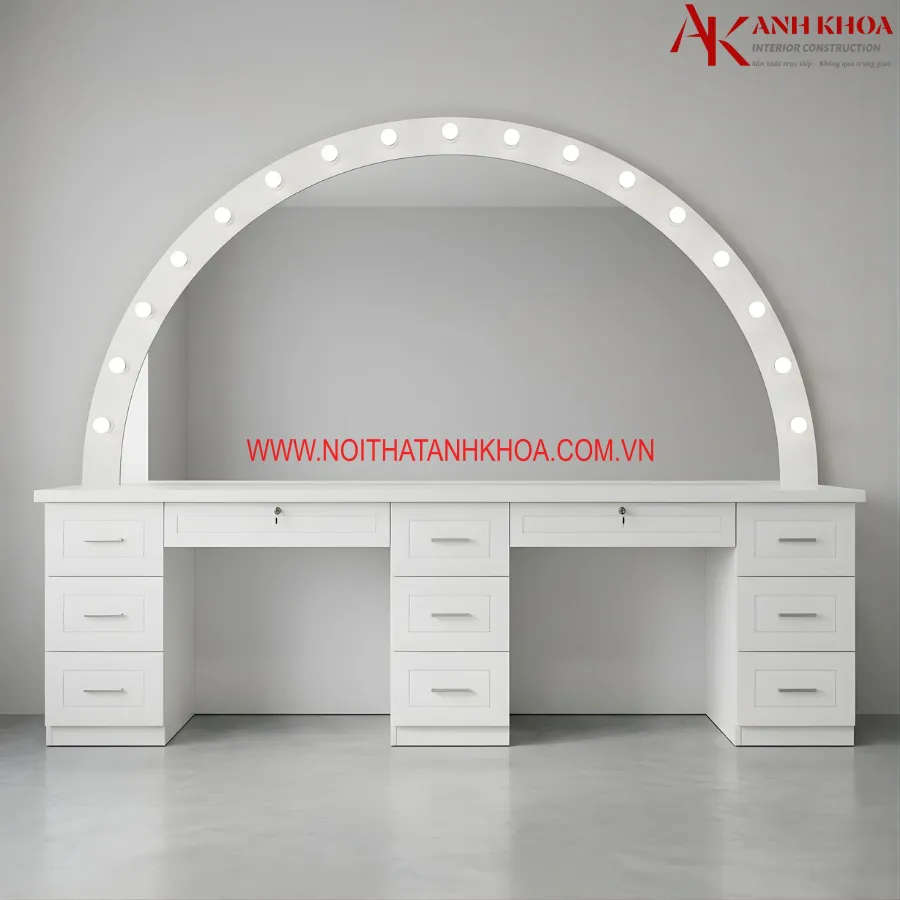 Bàn Phấn Trang Điểm Màu Trắng Gỗ MDF Có Led Đẹp Sang Trọng