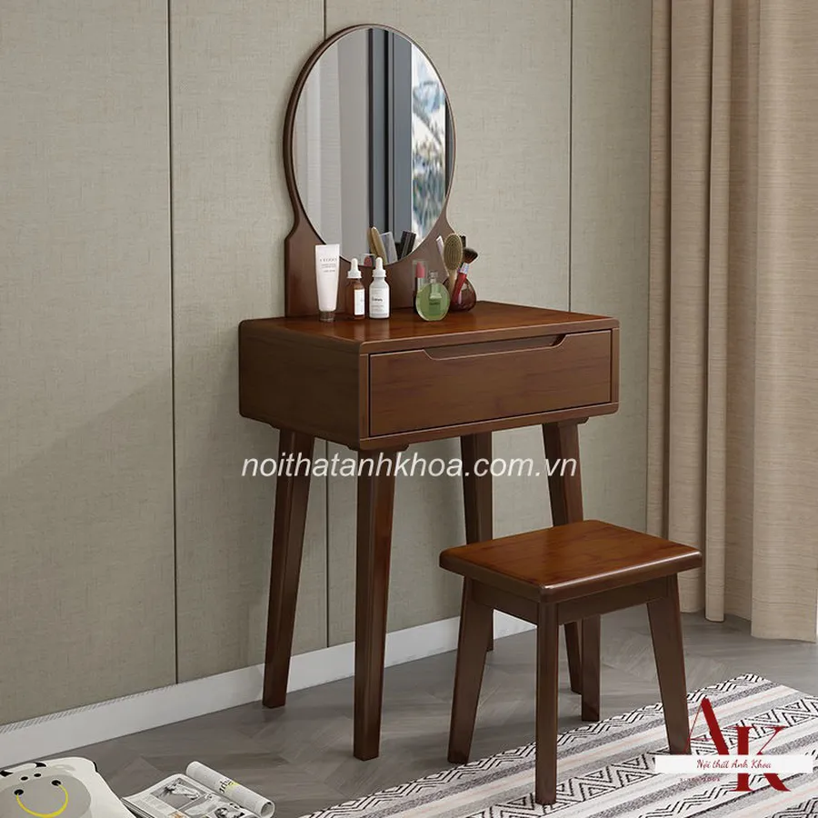 Bàn Trang Điểm Gỗ Tự Nhiên Màu Vàng Gương LED Đẹp Giá Rẻ