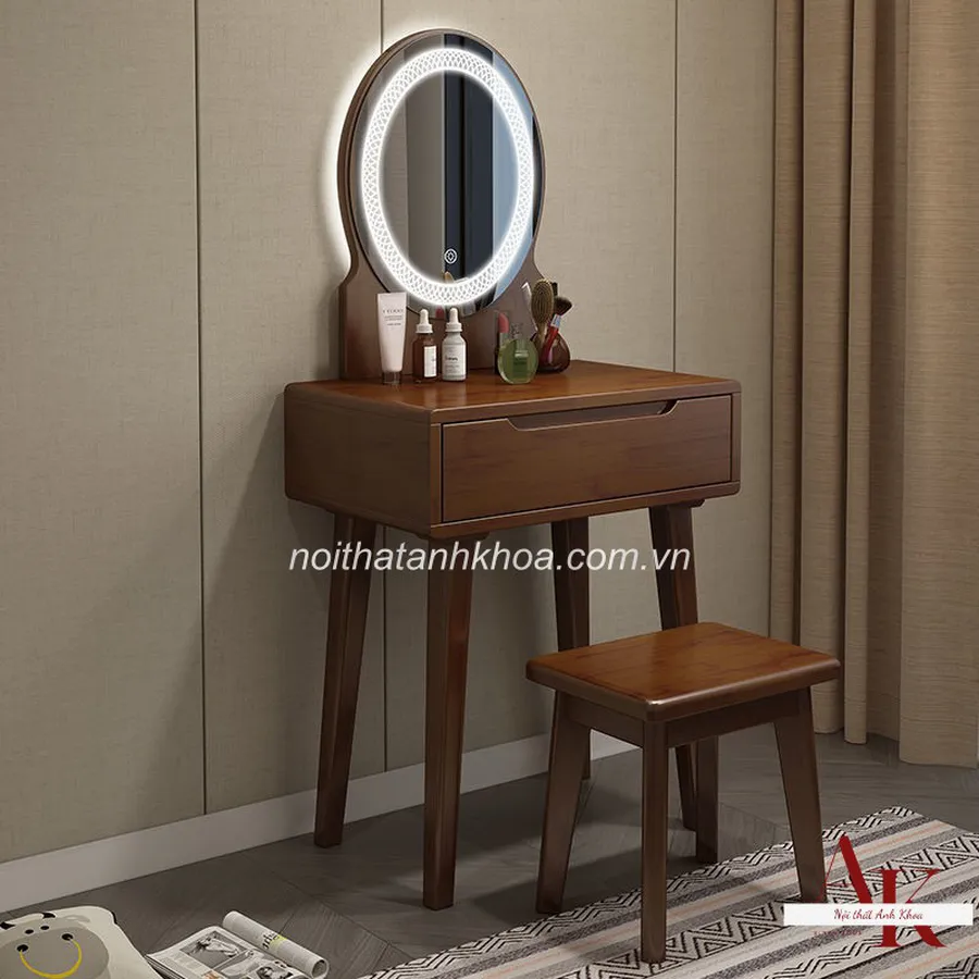 Bàn Trang Điểm Gỗ Tự Nhiên Màu Vàng Gương LED Đẹp Giá Rẻ