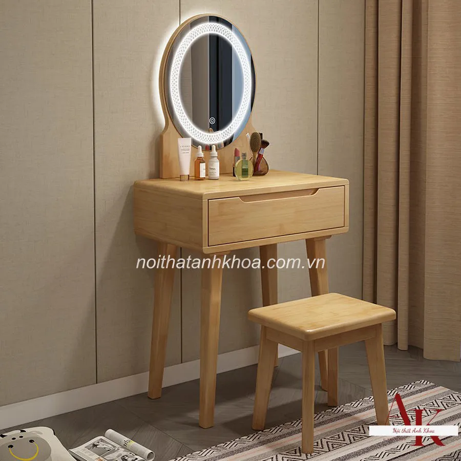 Bàn Trang Điểm Gỗ Tự Nhiên Màu Vàng Gương LED Đẹp Giá Rẻ