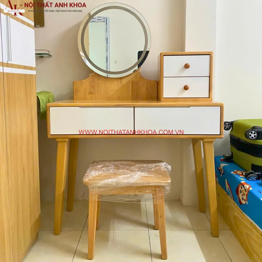 Bàn Trang Điểm Gỗ Tự Nhiên Màu Vàng Gương LED Đẹp Giá Rẻ