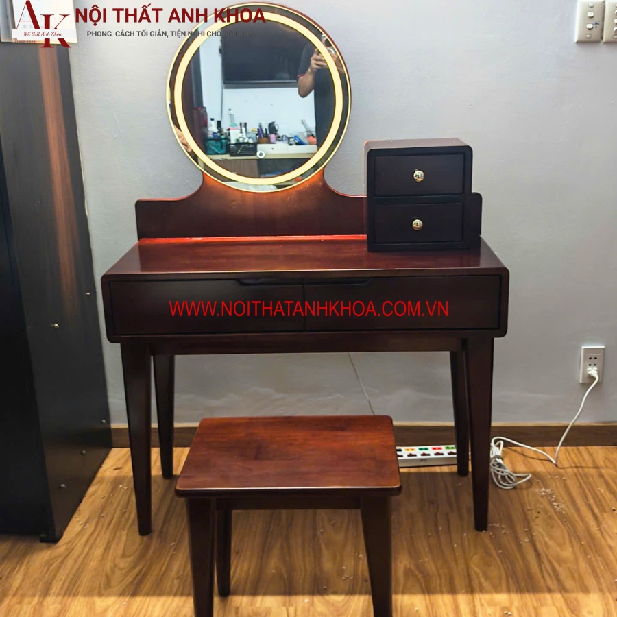 Bàn Trang Điểm Gỗ Tự Nhiên Màu Vàng Gương LED Đẹp Giá Rẻ
