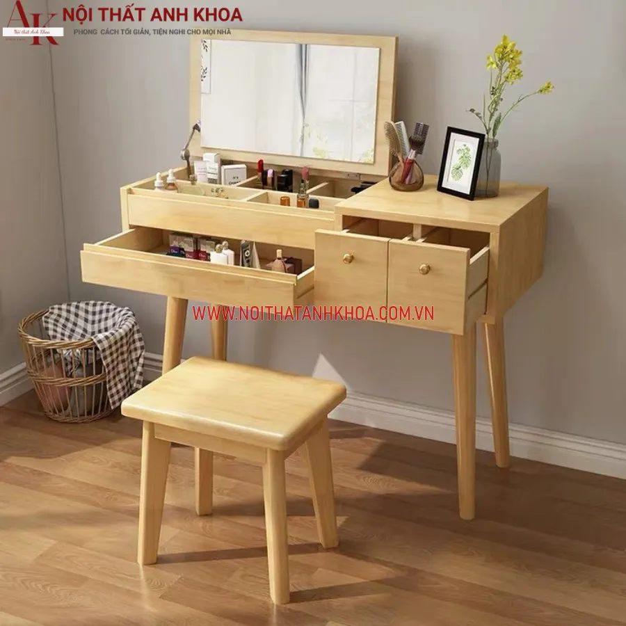Bàn Trang Điểm Gương Gập Gỗ Tự Nhiên Đẹp, Sang Trọng