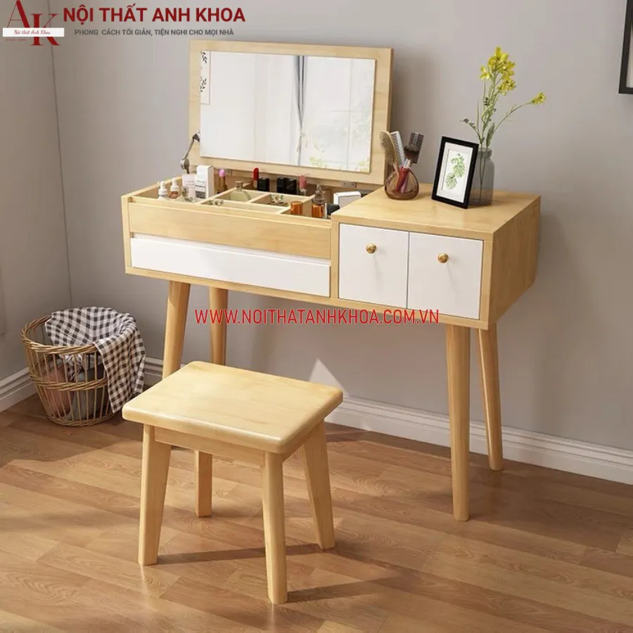Bàn Trang Điểm Gương Gập Gỗ Tự Nhiên Đẹp, Sang Trọng