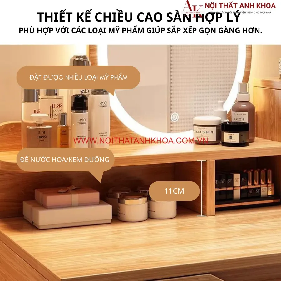 Bàn Trang Điểm Hiện Đại Gỗ Công Nghiệp Có Đèn Led