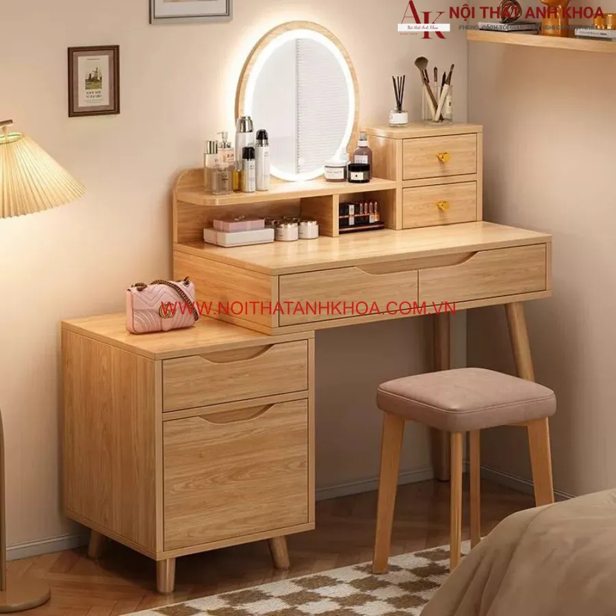 Bàn Trang Điểm Hiện Đại Gỗ Công Nghiệp Có Đèn Led