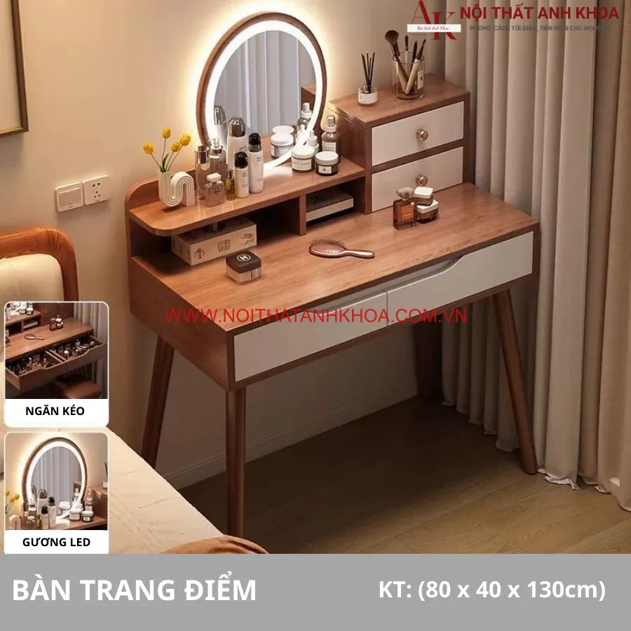 Bàn Trang Điểm Hiện Đại Gỗ Công Nghiệp Có Đèn Led