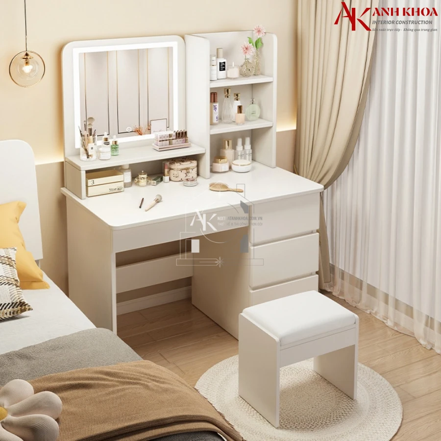 Bàn Trang Điểm Màu Trắng Gỗ Công Nghiệp Cao Cấp
