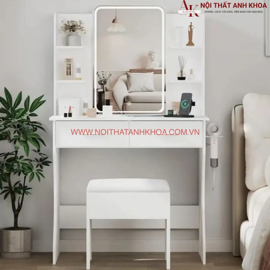 Bàn Trang Điểm Màu Trắng Gỗ Công Nghiệp Đẹp