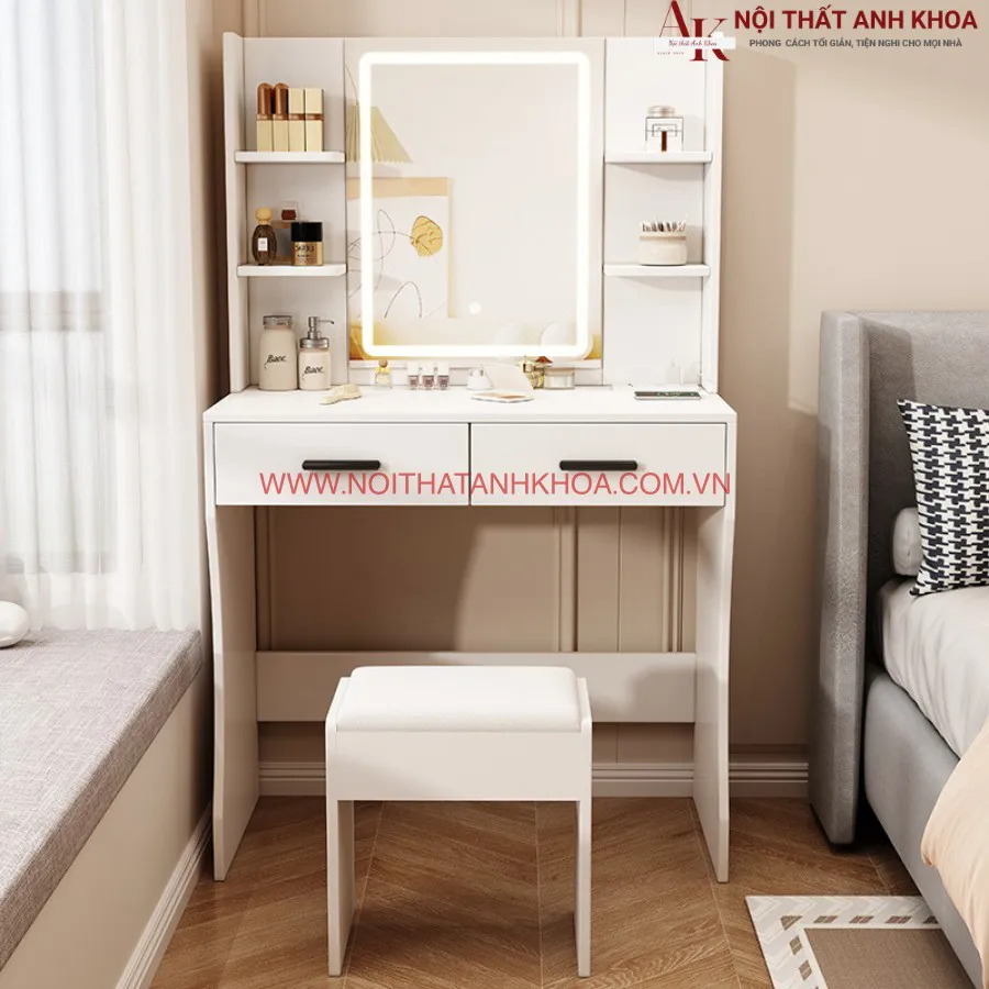 Bàn Trang Điểm Màu Trắng Gỗ Công Nghiệp Đẹp