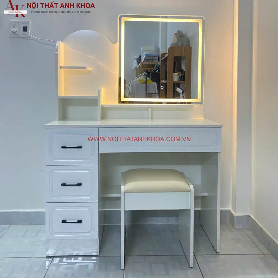 Bàn Trang Điểm Màu Trắng Gỗ Công Nghiệp Đẹp Hiện Đại