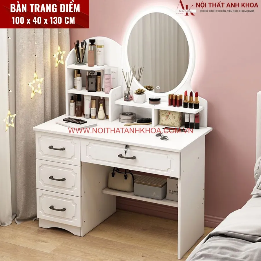 Bàn Trang Điểm Màu Trắng Gỗ Công Nghiệp Đẹp Hiện Đại