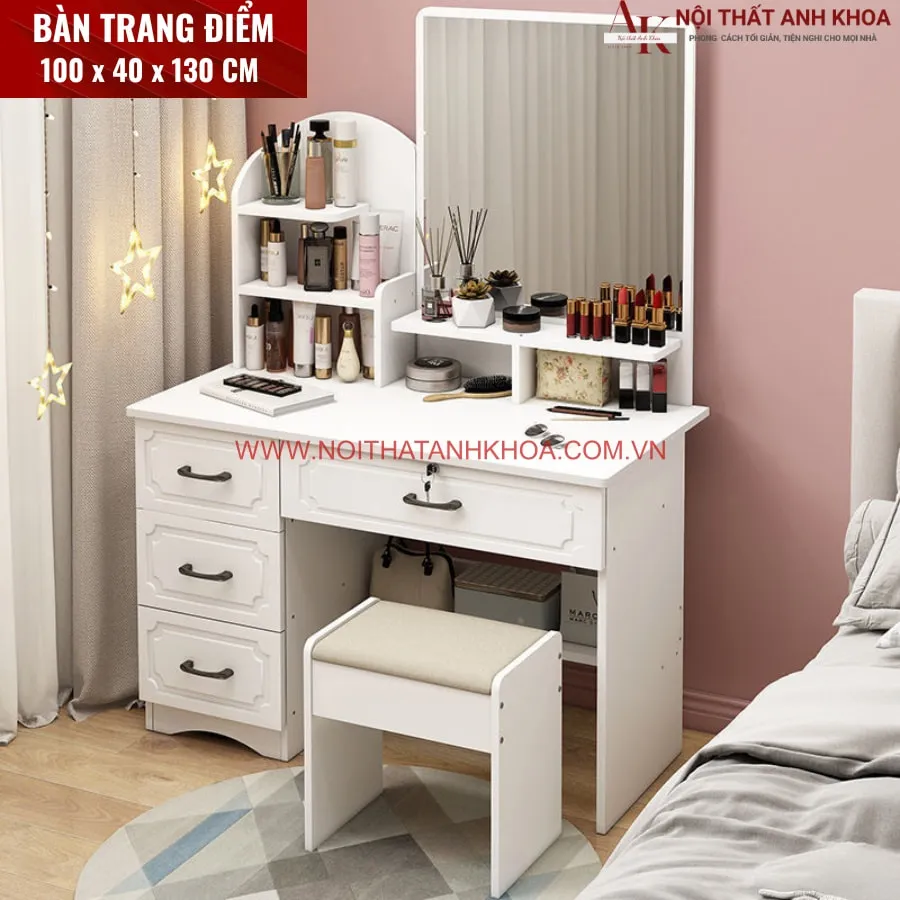 Bàn Trang Điểm Màu Trắng Gỗ Công Nghiệp Đẹp Hiện Đại