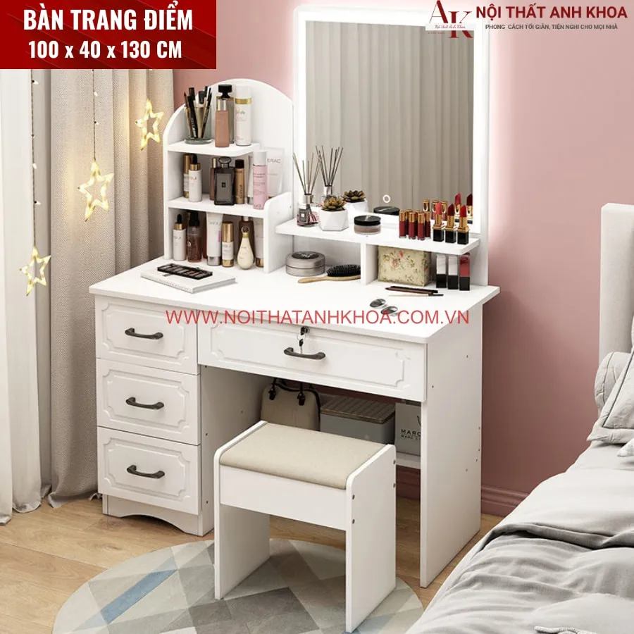 Bàn Trang Điểm Màu Trắng Gỗ Công Nghiệp Đẹp Hiện Đại
