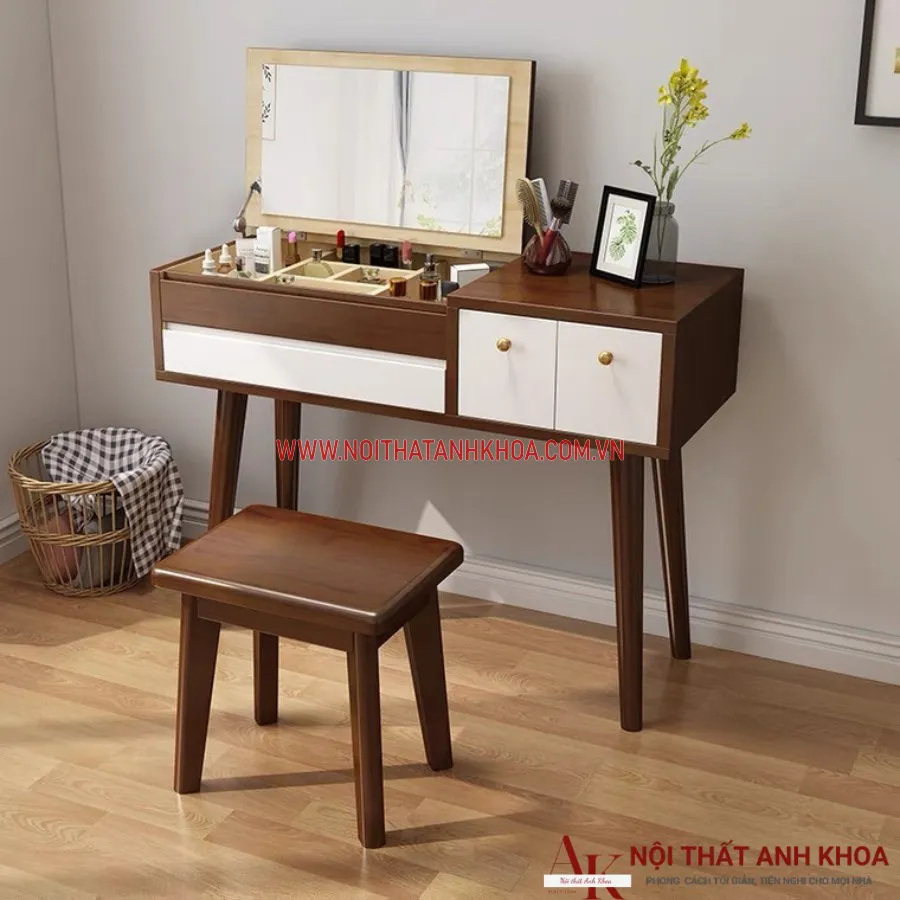 Bàn Trang Điểm Mini Gỗ Công Nghiệp Màu Nâu Đẹp Hiện Đại