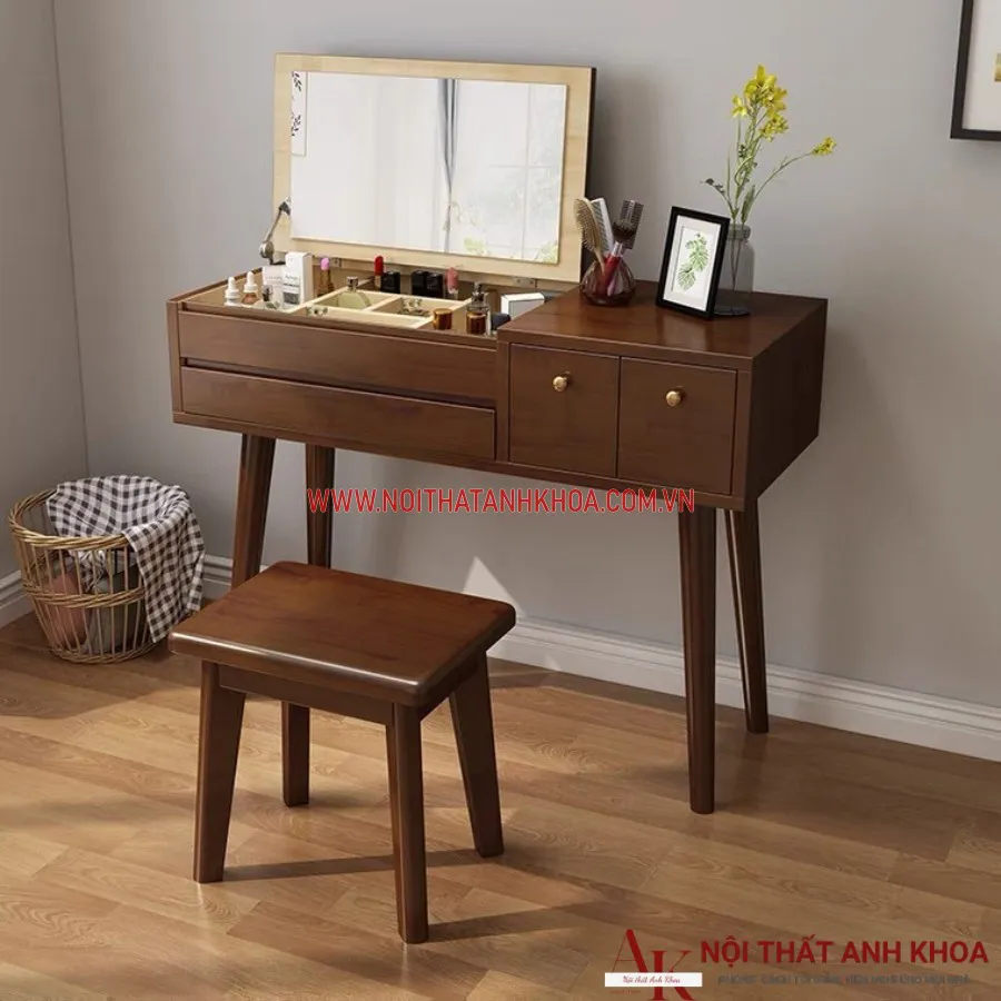 Bàn Trang Điểm Mini Gỗ Công Nghiệp Màu Nâu Đẹp Hiện Đại