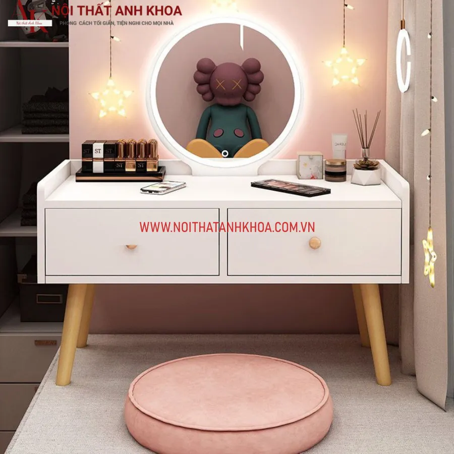 Bàn Trang Điểm Mini Ngồi Bệt Có Gương Led Hiện Đại