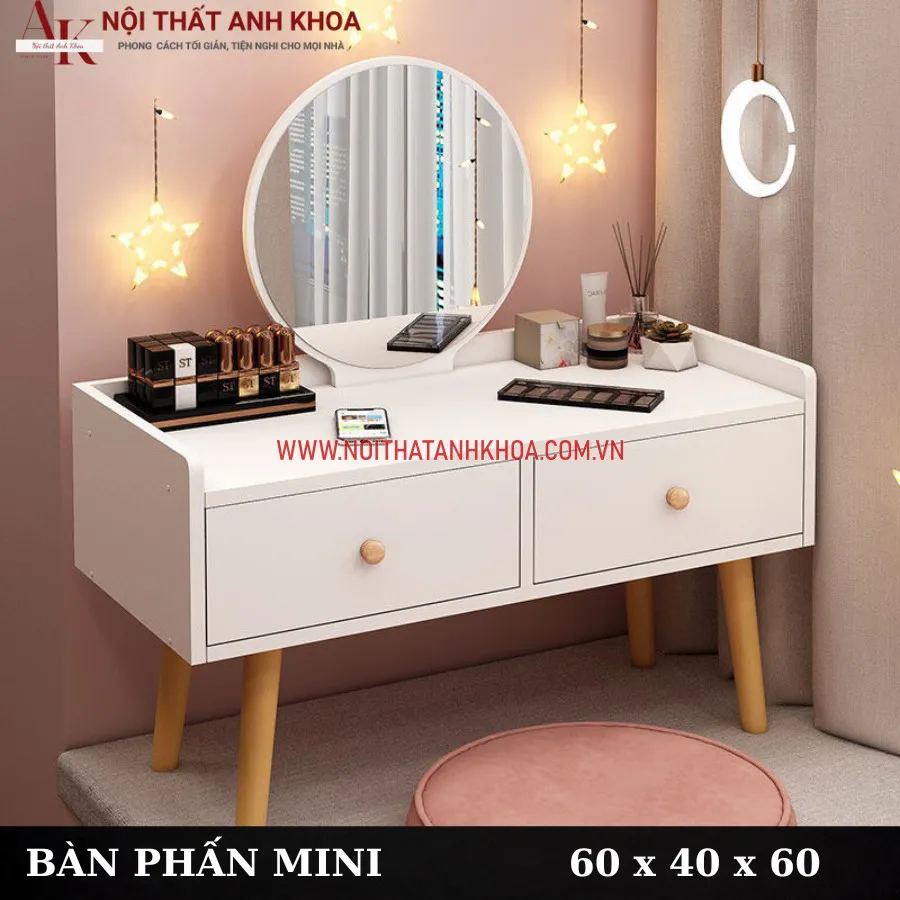 Bàn Trang Điểm Mini Ngồi Bệt Có Gương Led Hiện Đại
