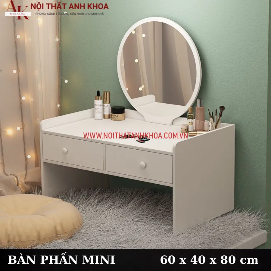 Bàn Trang Điểm Mini Ngồi Bệt Màu Trắng Gỗ Công Nghiệp Đẹp Hiện Đại